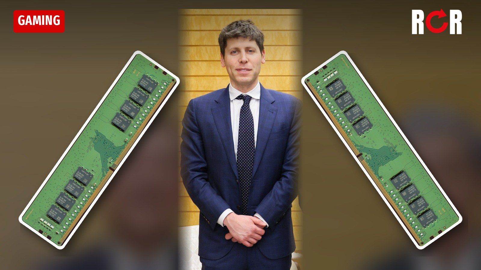 Photo illustration of OpenAI CEO Sam Altman next to two sticks of RAM